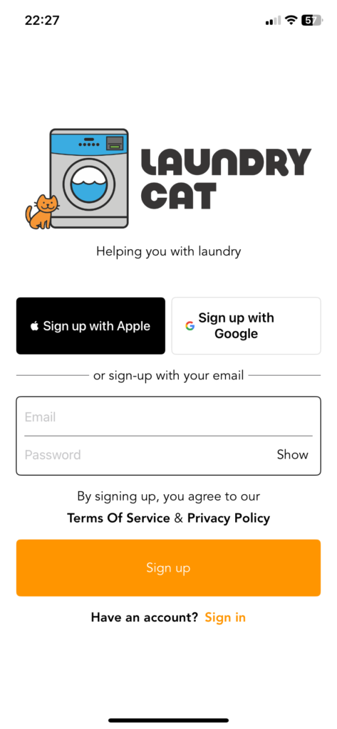 our app powered by LaundryCat