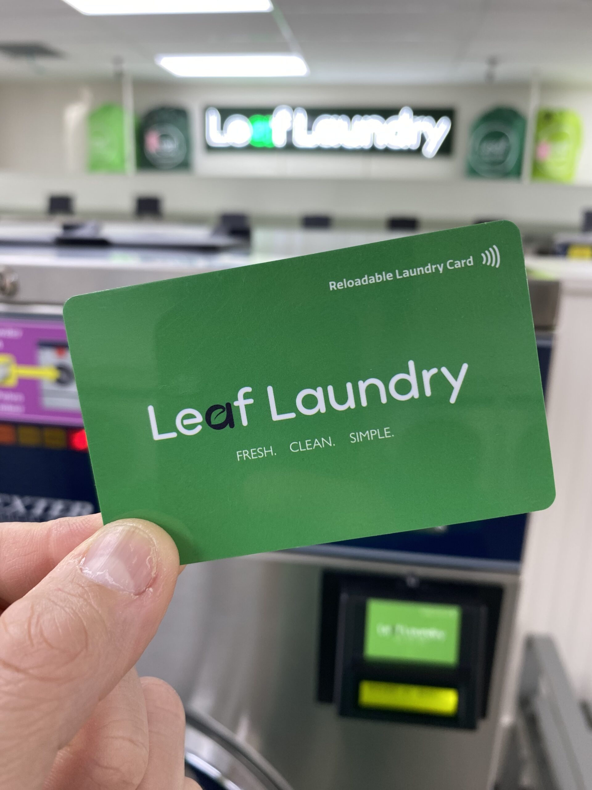 Leaf Laundry reloadable laundry card used at washing machines